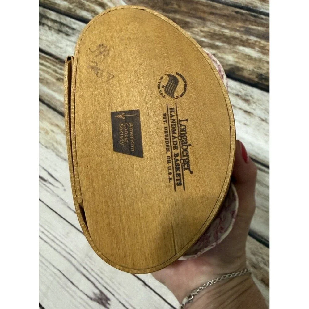 2007 Longaberger Horizon of Hope Basket Wood Lid Pink White Liner Hanging